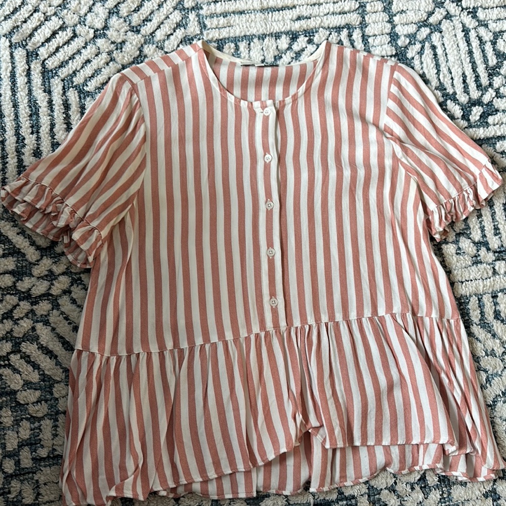Madewell pink and white striped blouse